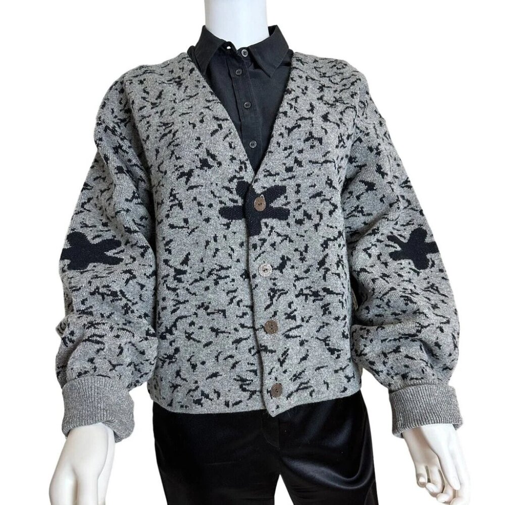 Vintage Workers For Freedom Japan 100% Wool Cardigan Sweater Gray Women's M